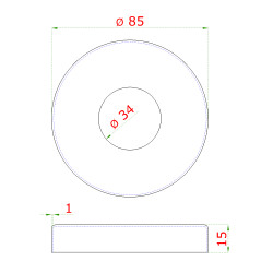 Kryt príruby (ø 85mm) na trubku ø 33.7mm (otvor ø 34mm), brúsená nerez K320 /AISI304 Kryt príruby (ø 85mm) na trubku ø 33.7mm (otvor ø 34mm), brúsená nerez K320 /AISI304